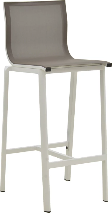 Karrige për bar Melina, alumini i bardhë, tekstil gri, 45x49x115cm