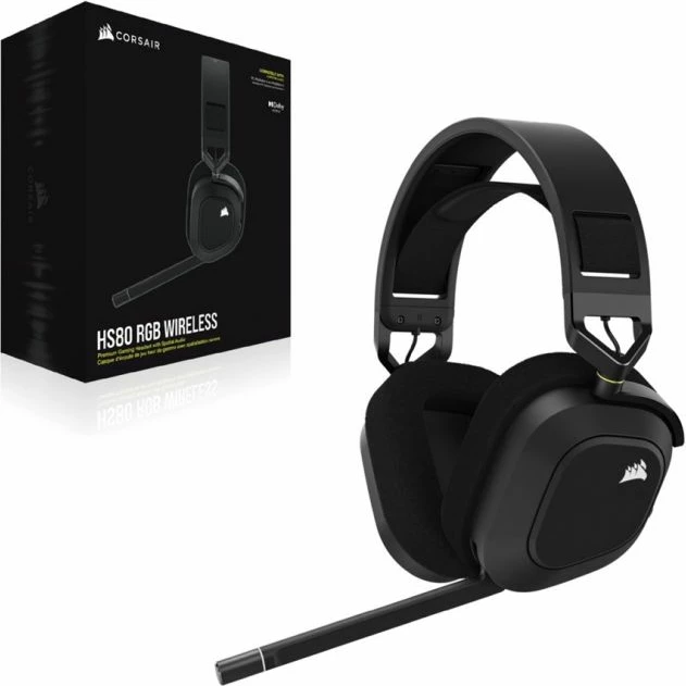 Headset gaming Corsair HS80 RGB Wireless Carbon, e zezë