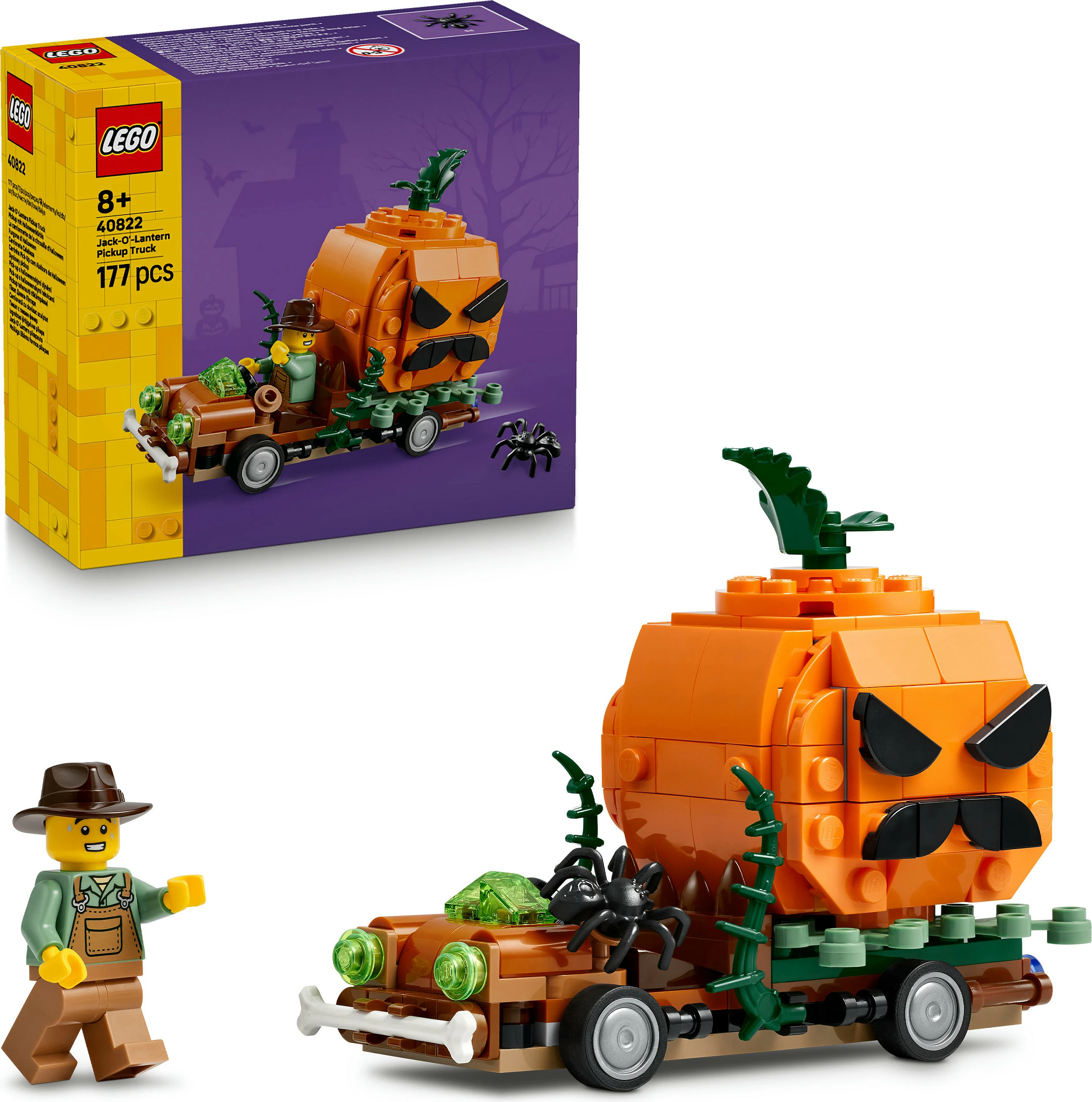Set ndërtimi LEGO 40822 Jack-O-Lantern Pickup Truck, 177 pjesë, 8+, portokalli