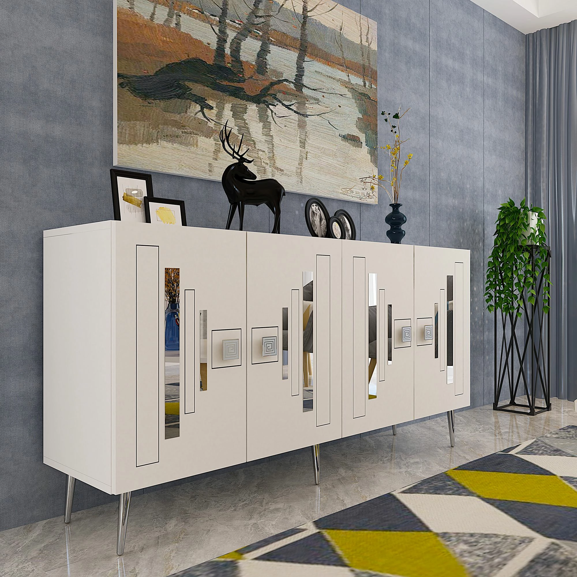 Konsol Skye Decor, e bardhë, argjend