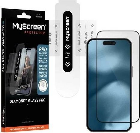 Xham mbrojtës MyScreen Diamond Glass Pro për iPhone 18 Pro, 9H, i zi