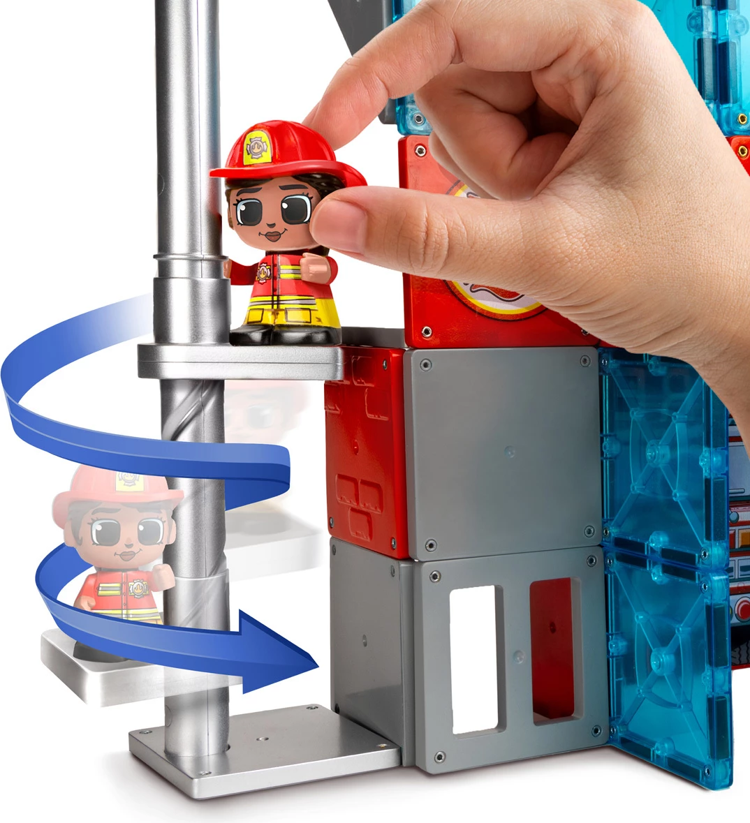 Tile Town Fire House Set Magnetik Ndërtimi 46 Pjesë me Figura Zjarrfikësish – Lodër STEM për Fëmijë