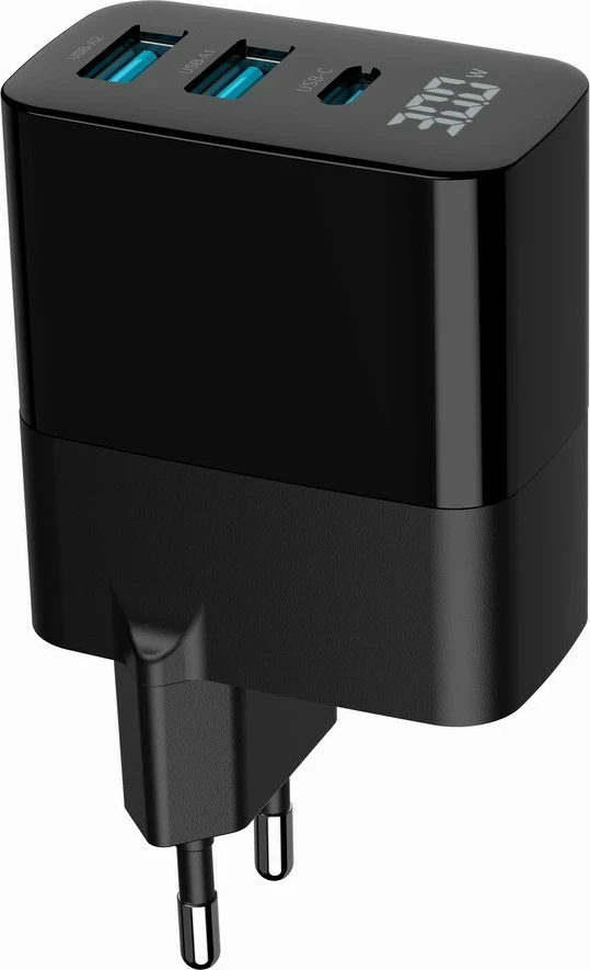 Karikues universal Gembird TA-UC-PDQC30LCD-BK-02 me ekran LCD, 30W, i zi