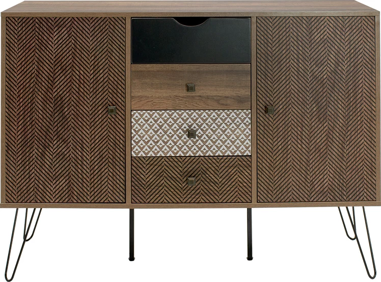 Bufe Boho me katër sirtarë, ngjyrë arre, 122x39,5x86cm