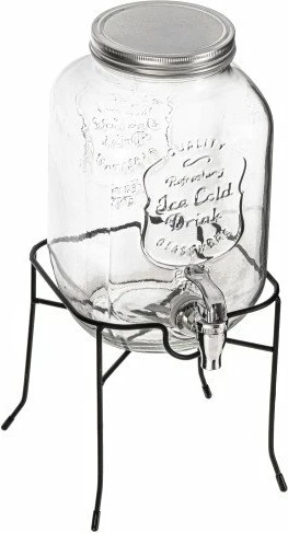 Kavanoz për pije me rubinet Adler AD 6741, 4 L, transparent, me stand metalik + rubinet rezervë