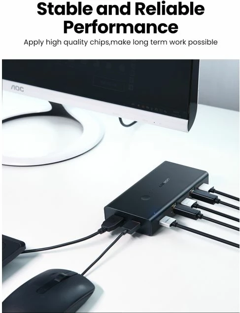 Switch KVM HDMI UGREEN 50744 2x1 4K@30Hz me hub 4xUSB 2.0, i zi, në kuti