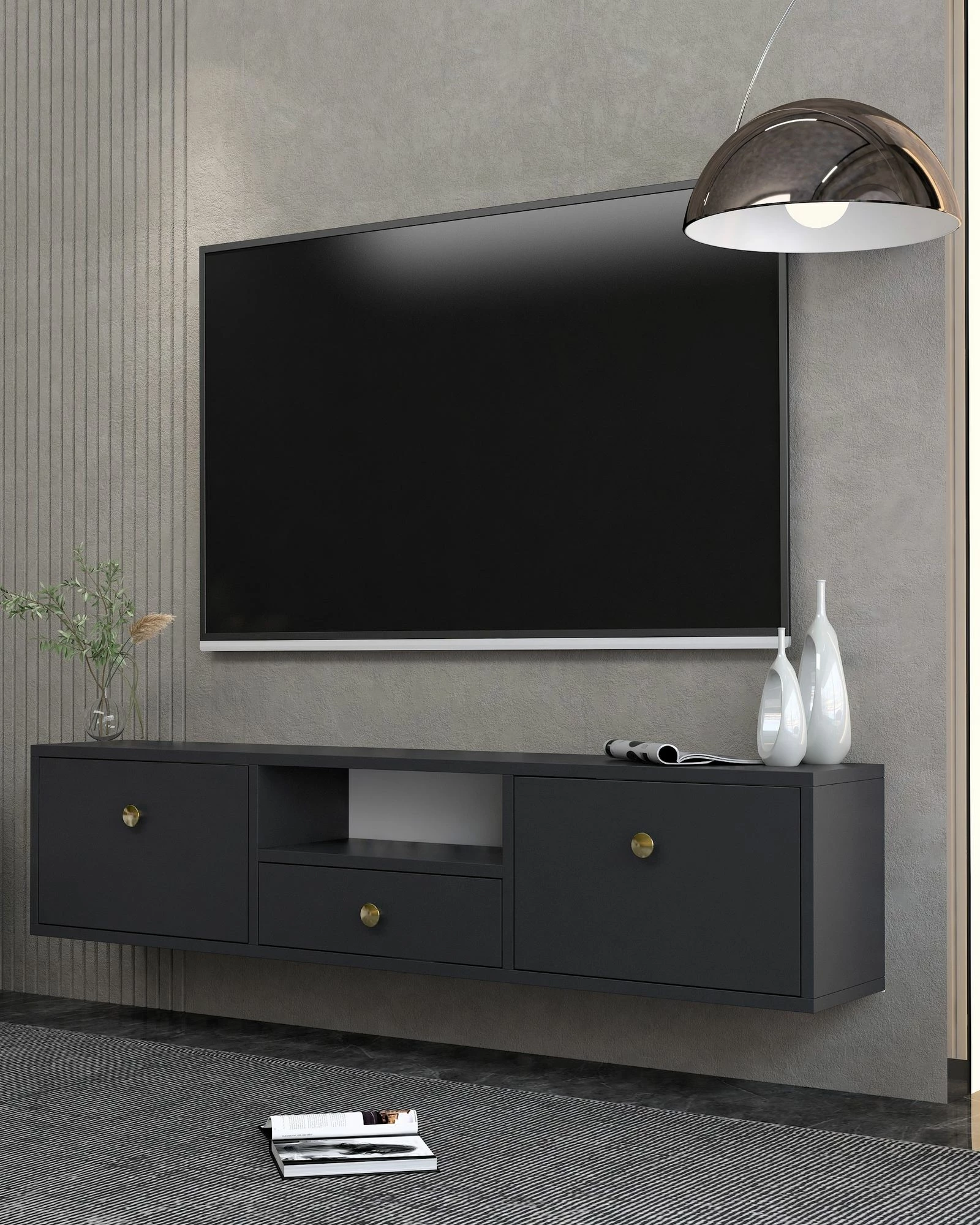 Komodë TV Skye Decor, 1301-DROP-1, antracit, ari