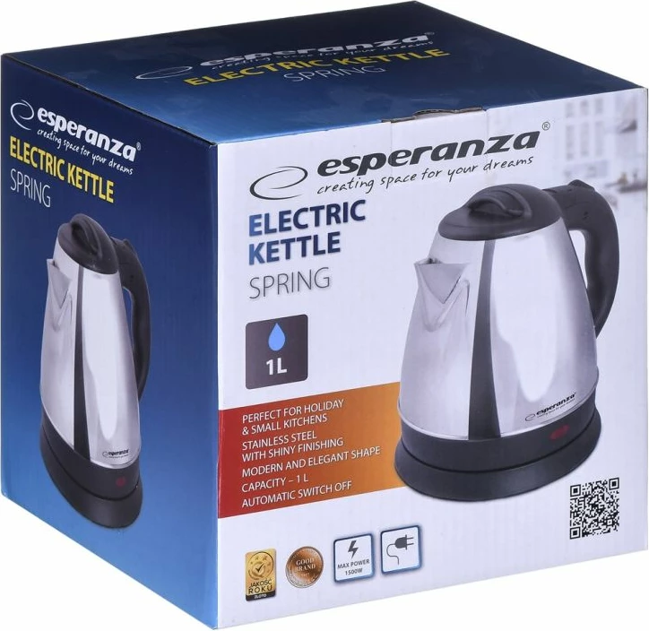 Çajnik elektrik Esperanza SPRING EKK116S, argjendtë