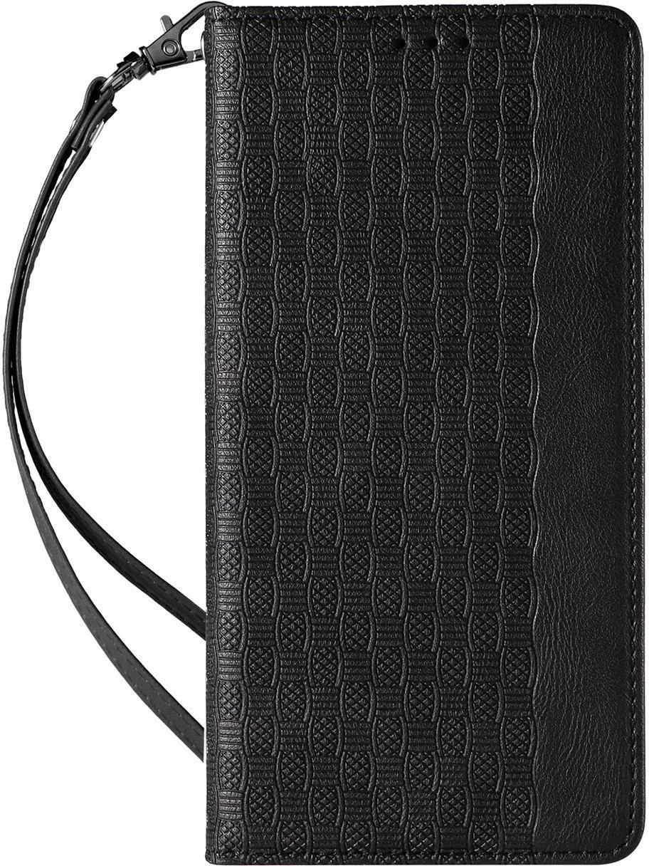 Mbështjellës Hurtel Magnet Strap Case për iPhone 14 Plus, flip wallet me lanyard, e zezë