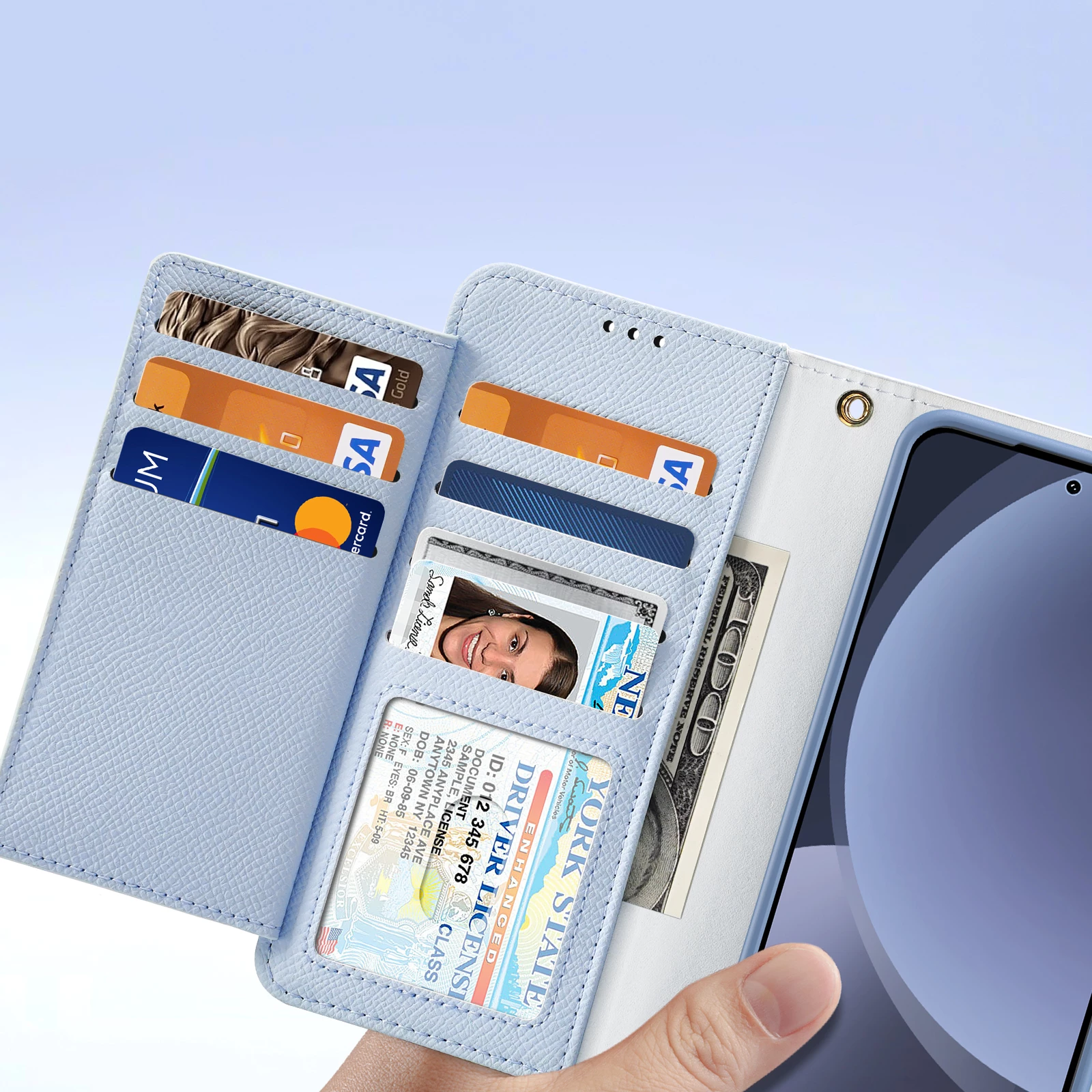 Mbështjellës Dux Ducis Lawa për Samsung Galaxy S25+, lëkurë, me portofol magnetik të ndashëm, kaltër