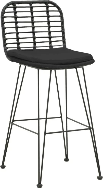 Karrige për bar Naoki, jastëk PE, ngjyrë e zezë, këmbë metalike, 46x56x110cm