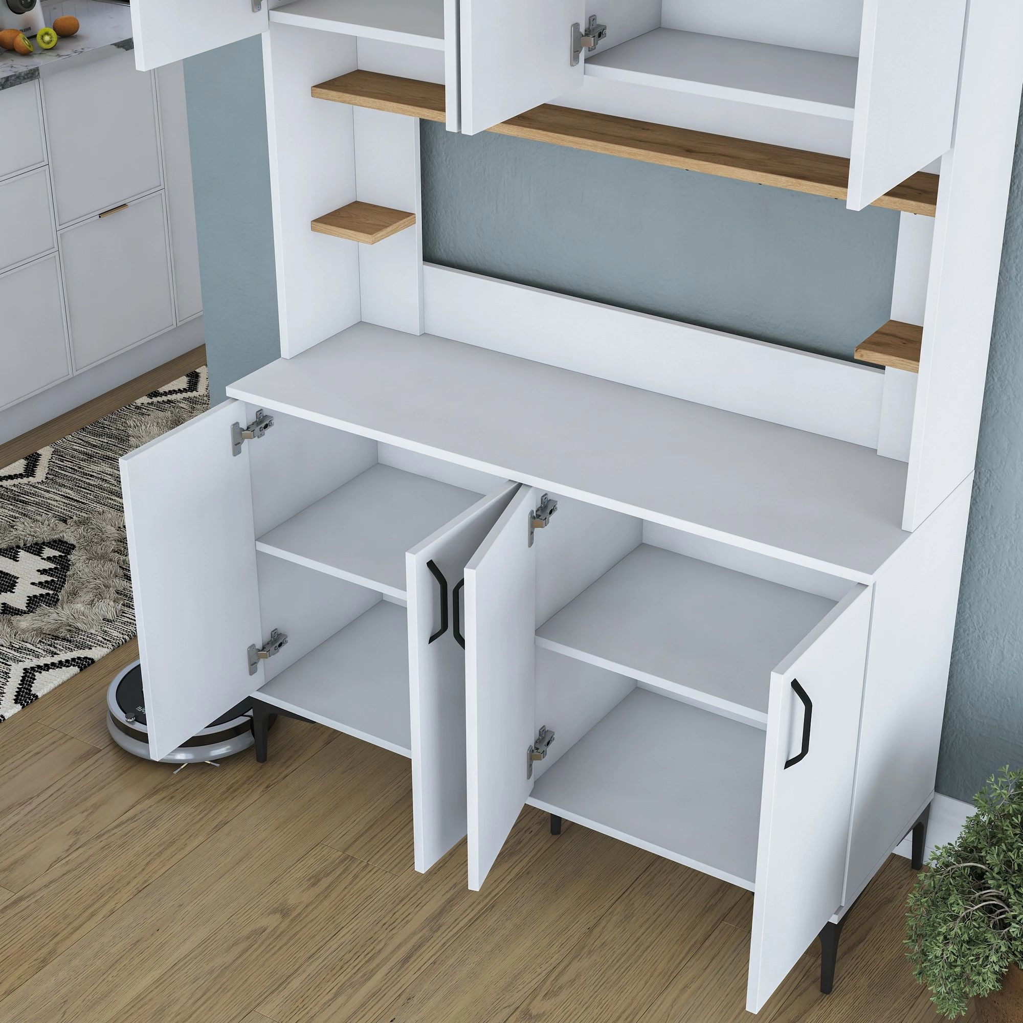 Dollap multifunksional Hanah Home, JE176 - 3291, ngjyrë e bardhë dhe arre