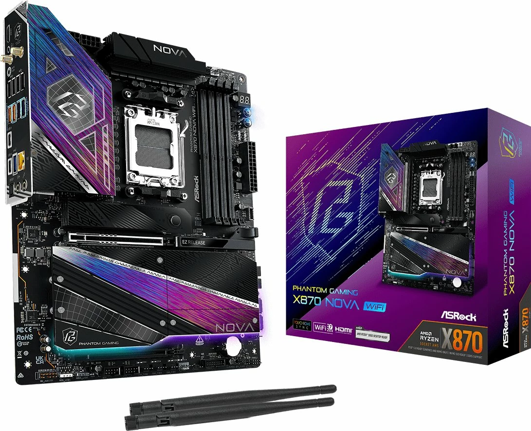 Pllakë amë ASRock X870 Nova WiFi Phantom Gaming ATX, DDR5, Wi‑Fi 7, USB4
