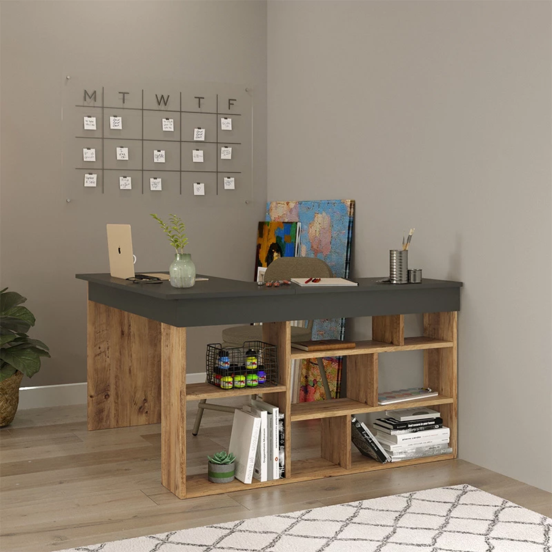 Tavolinë qoshe Rosaline, ngjyrë antracit-lisi, 120x129x72cm