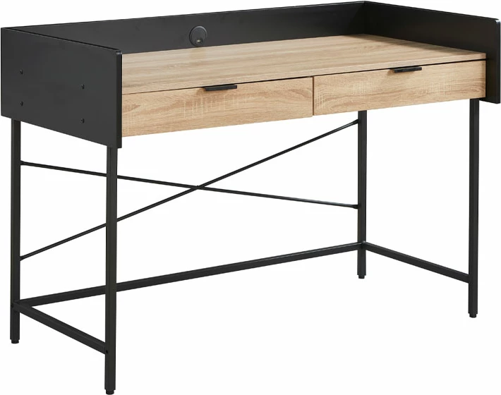 Tavolinë pune me 2 sirtarë, ngjyrë natyrale/zezë, HOMI, 123x60x86 cm