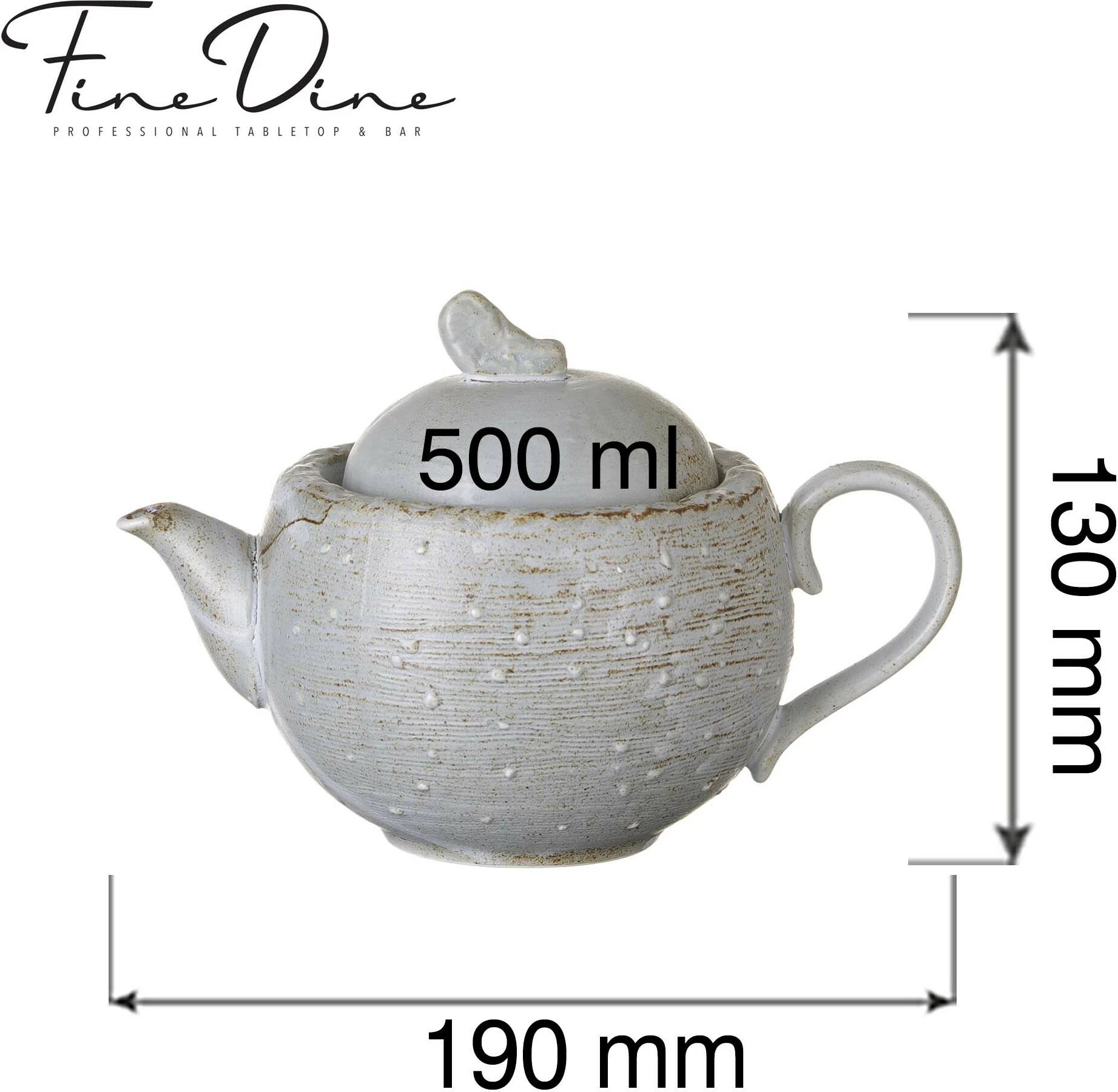 Çajnik Fine Dine Stark 500 ml, porcelan i vitrifykuar, gri, set 3 copë