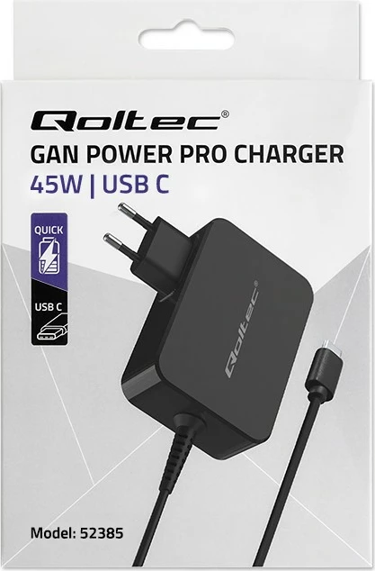 Karikues muri Qoltec GaN Power Pro 45W, 1x USB-C, i zi