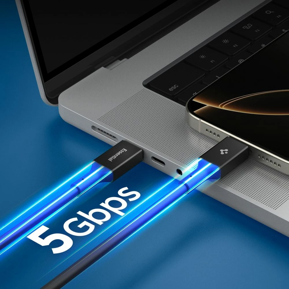Kabllo USB-C Spigen Essential EB10020CC 100W, 2 m, e zezë, 1 copë