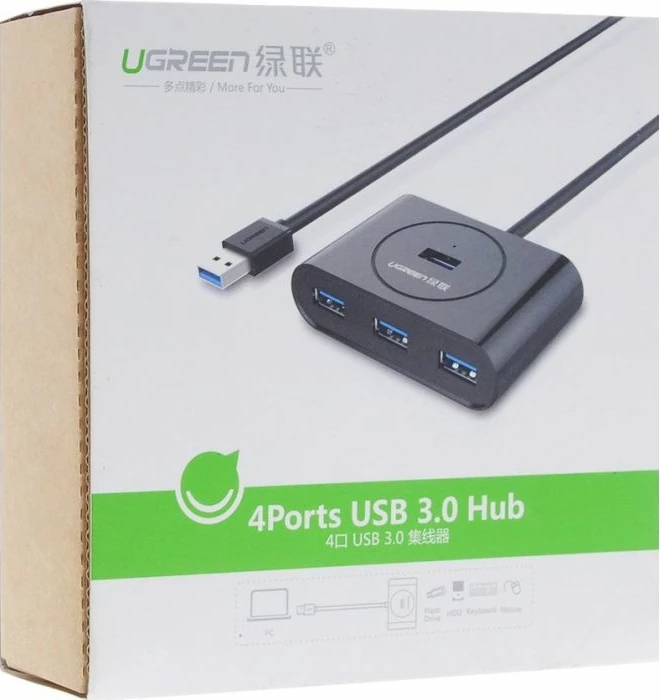 USB hub UGREEN 20290 USB 3.0, 4 porta, kabllo 0.5m, i zi, box