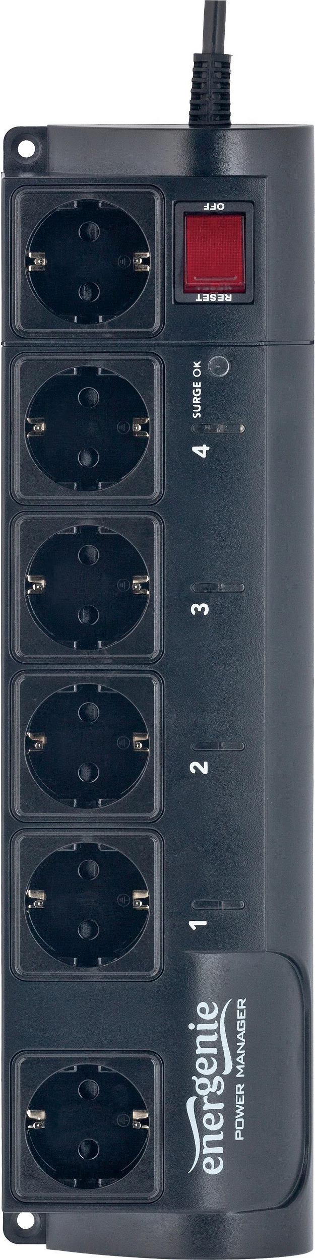 Zgjatues rryme Gembird EnerGenie EG-PMS2, 6 priza, 1 USB, 10A, i zi