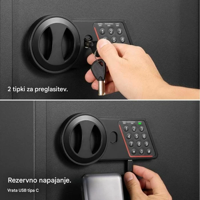 Kasafortë digjitale VONHAUS 3515438, 27 L, 30×38×30 cm, e zezë, me 2 çelësa rezervë + 4 bateri AA