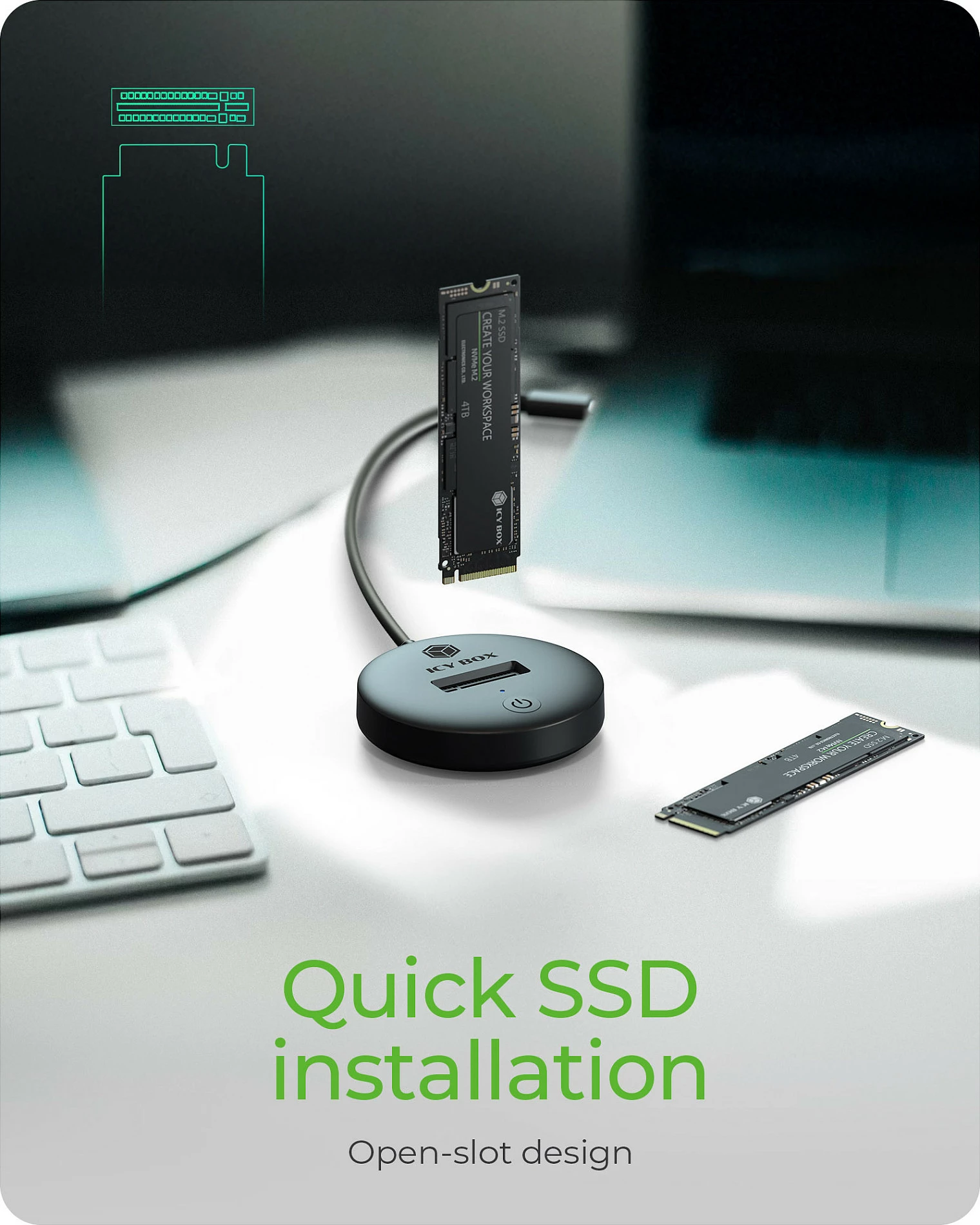 Docking station ICY BOX IB-1610MCD-C31, M.2 SATA SSD, USB-C 3.2 Gen2 10Gbps, e zezë