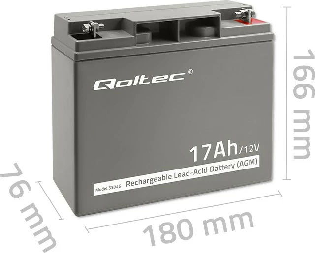 Bateri AGM Qoltec 53046, 12V, 17Ah, Gri