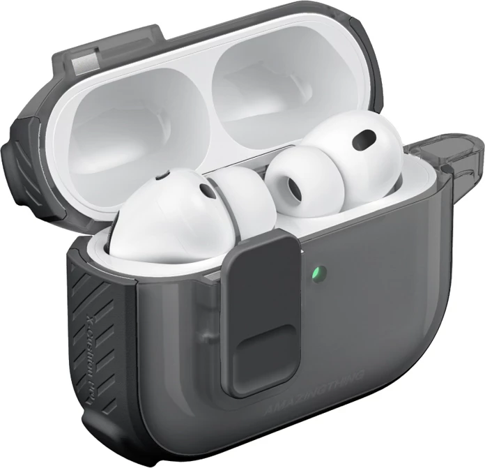 Mbështjellës për kufje, AmazingThing Titan Pro Mag Case Clear për AirPods Pro 3, PC+TPU, përputhshëm me karikim wireless, me karabiner, e zezë
