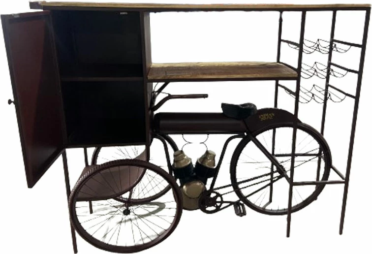 Konsolë bar në formë tricikli, ngjyrë bordo-natyrale, 178x53x145