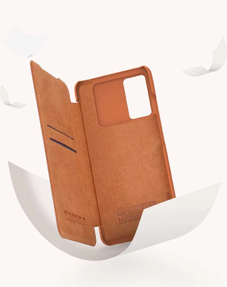 Mbështjellës Nillkin Qin për Samsung Galaxy A73, lëkurë, kafe