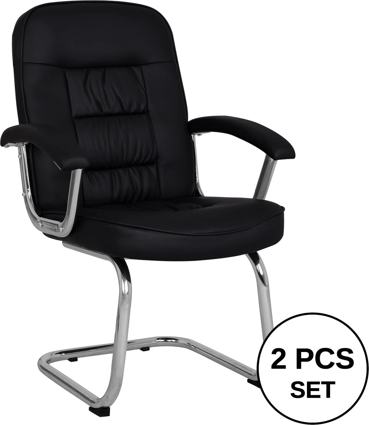 Karrige konferencash FH1114, ngjyrë e zezë PU, bazë kromi, 61.5x62x98 cm, set prej 2 copë