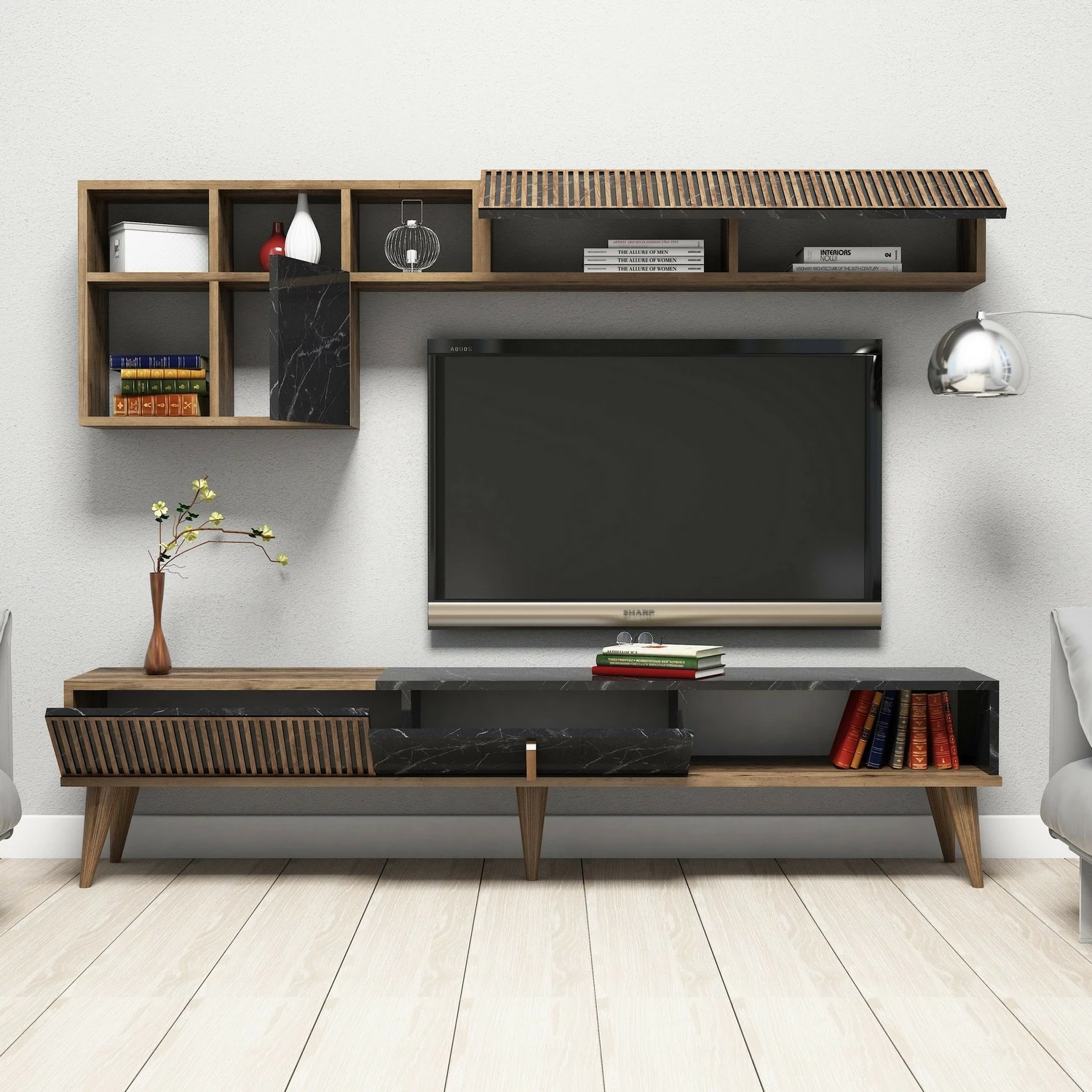 Komodë TV Hanah Home, Milan, ngjyrë arre dhe e zezë