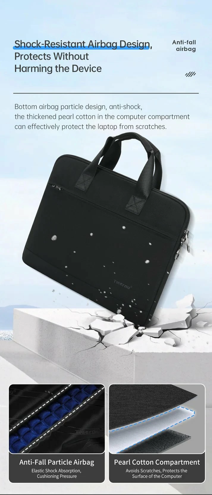 Çantë laptopi Tigernu Auriga 15.6\" 31 x 41 x 2.5 cm, nylon i papërshkueshëm nga uji, e zezë