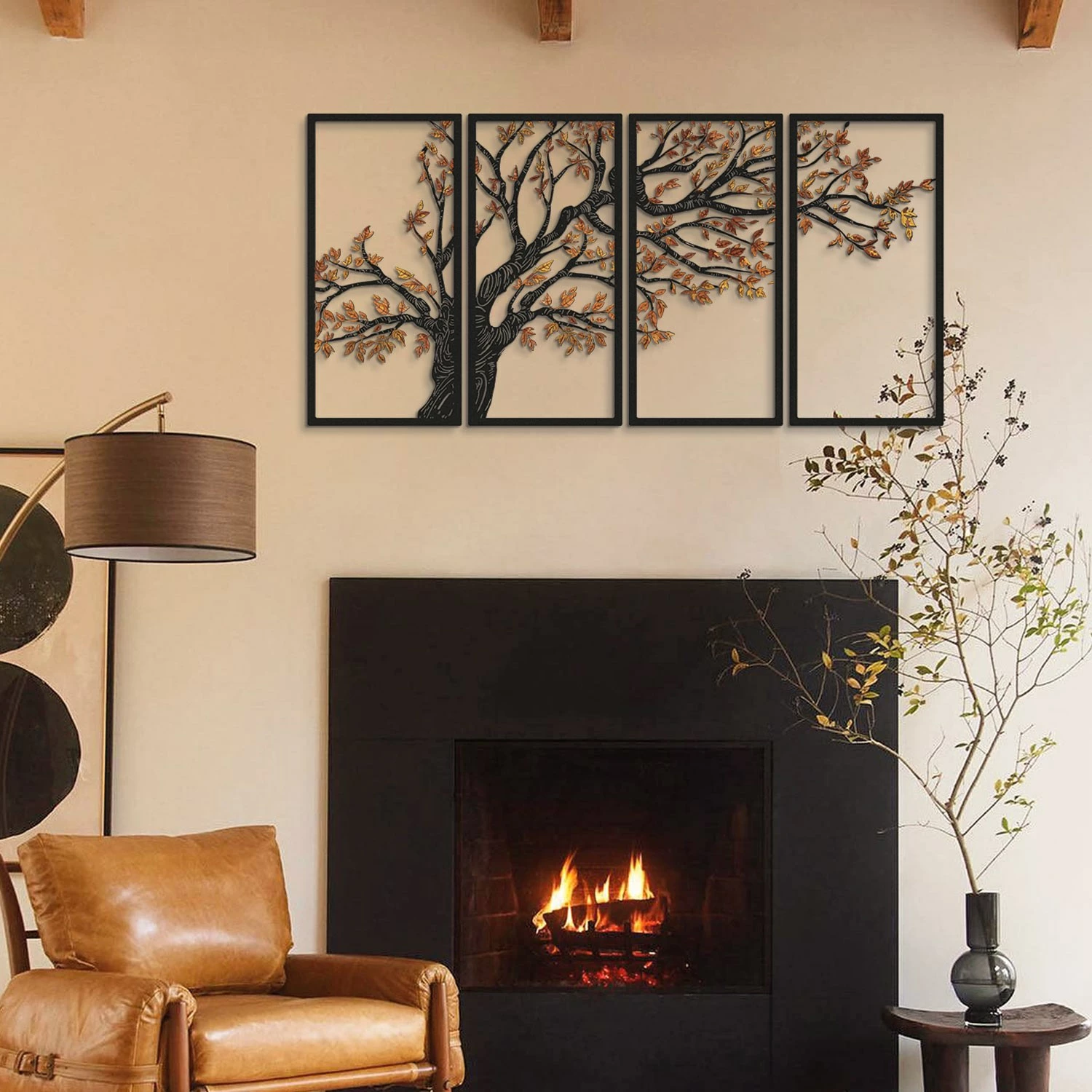 Aksesor dekorativ metalik për mur, Wallity, Autumn Vibes, set prej 4 copësh, APT740 L