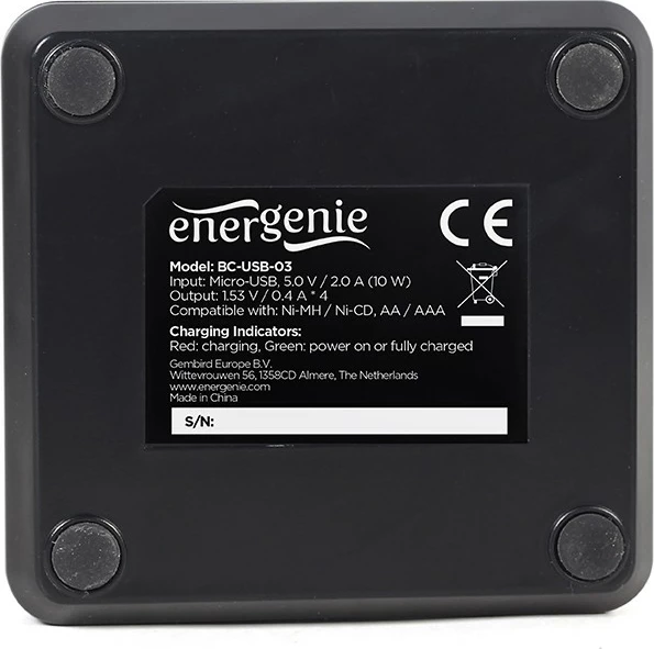 Karikues USB për bateri AA/AAA Gembird BC-USB-03, për 1-4 bateri, i zi