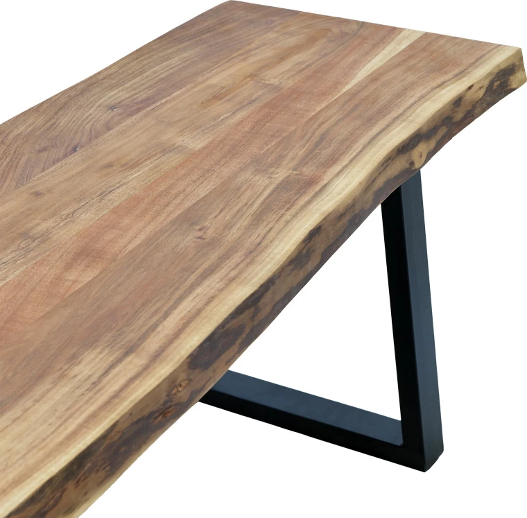 Stol Slim, dru akacie, ngjyrë natyrale, këmbë metalike të zeza, 160x40x45cm