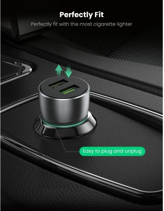 Karikues për veturë UGREEN 10144 2xUSB QC 3.0 36W, gri metalike, me kuti
