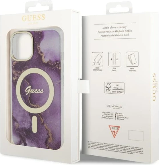 Mbështjellës Guess Golden Marble MagSafe për iPhone 14 6.1", vjollcë