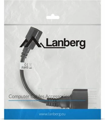 Kabllo rryme Lanberg CA-C14E-10CC-0018-BK, IEC 320 C14 në Schuko femër, 20 cm, e zezë