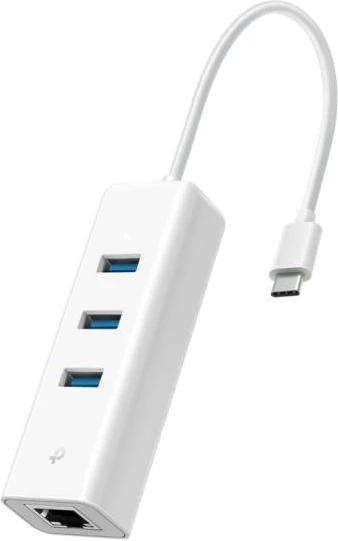 Adapter USB-C me Hub USB 3.0 3-port + Adapter Gigabit Ethernet, TP-Link UE330C, i bardhë