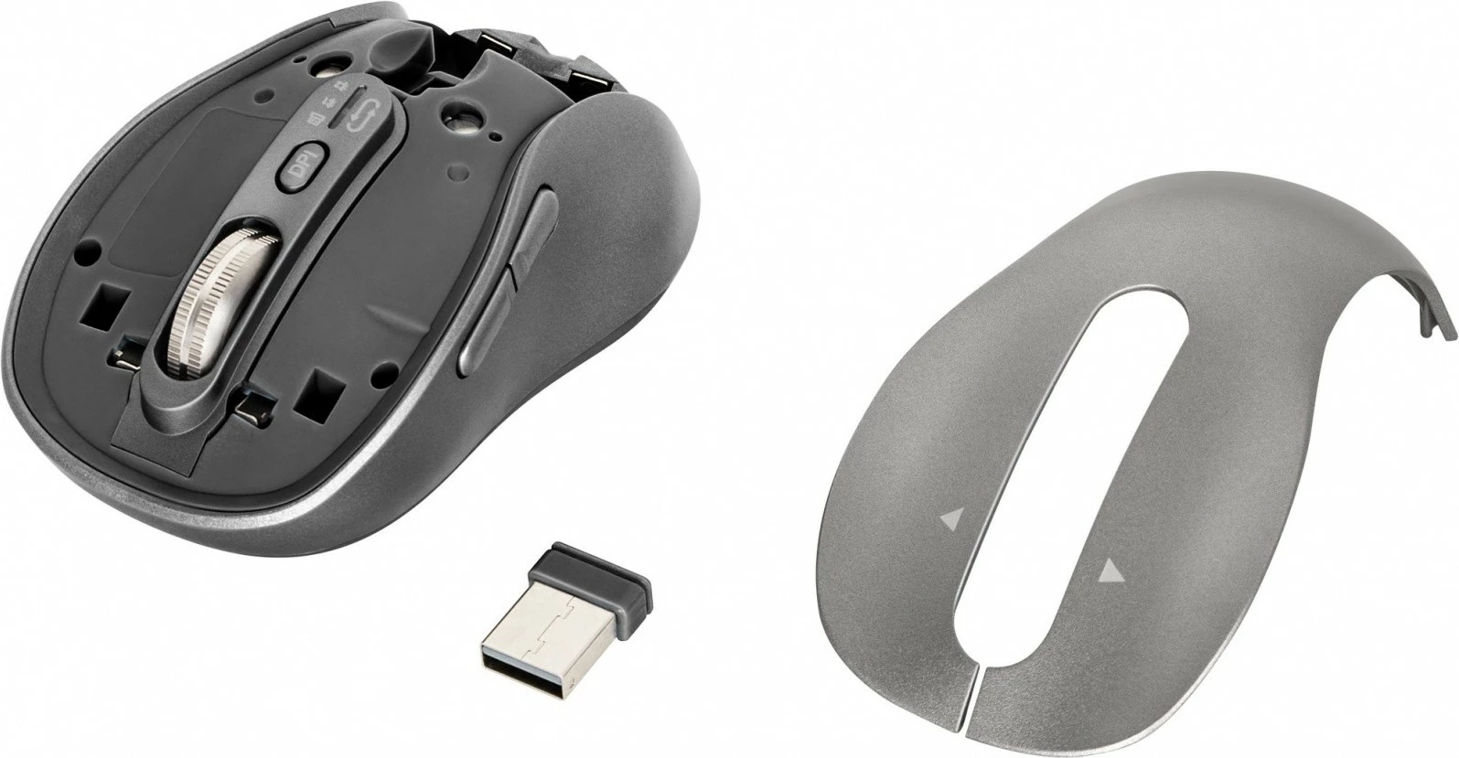 Maus YENKEE YMS 2010SR GYRO pa kabllo, Dual Bluetooth 5.1 + USB 2.4GHz, 3200 DPI, 6 butona, e zezë/argjendtë, me 2x bateri AA