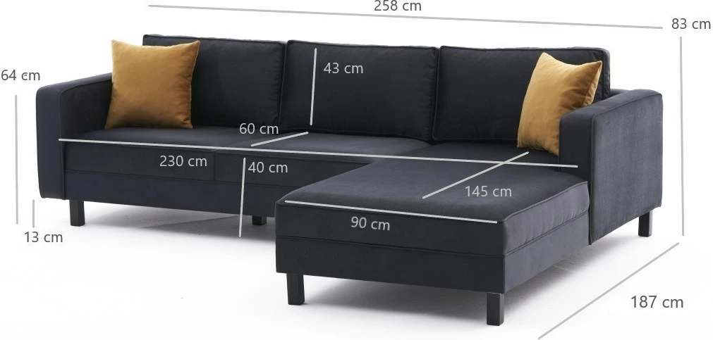 Këndore Atelier del Sofa, kadife, e djathtë, anthracite