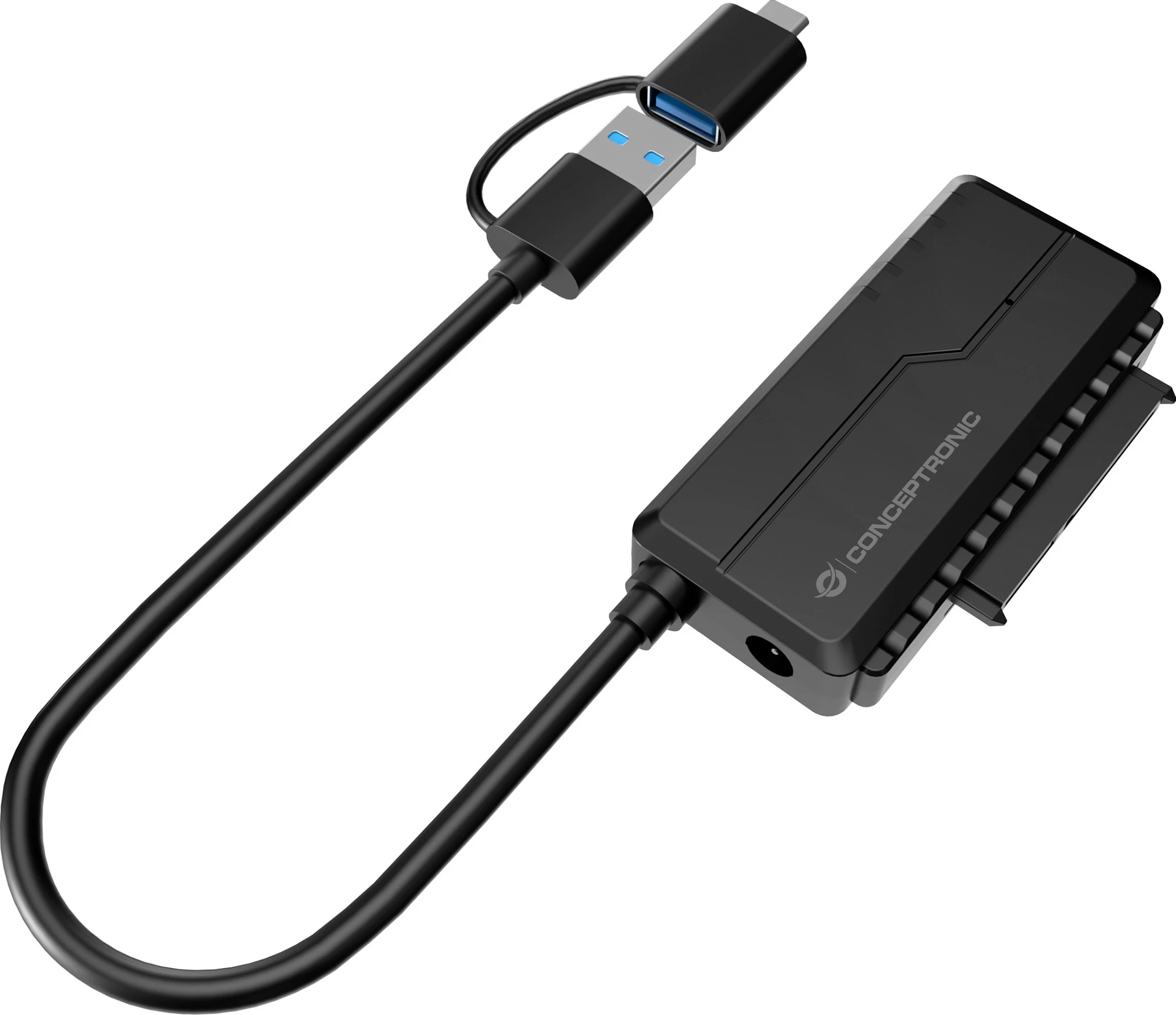 Adapter USB-A/USB-C 3.0 në SATA 22-pin Conceptronic, 6 Gbit/s, me adapter rryme, i zi
