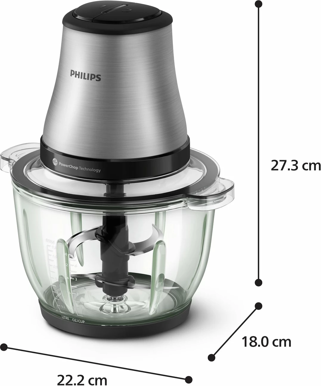 Grirës elektrik Philips 3000 Series HR1503/00 450W, 2L, 2 shpejtësi, PowerChop, gri/zezë