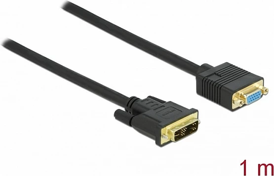 Kabllo adapter DeLOCK DVI-I (12+5) në VGA (D-Sub), 1 m, e zezë