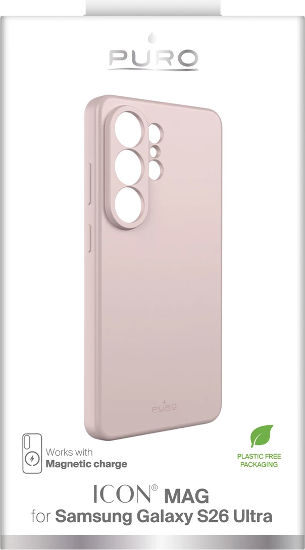 Mbështjellës Puro ICON MAG për Samsung Galaxy S26 Ultra, silikon me unazë magnetike MagSafe, rozë, në kuti