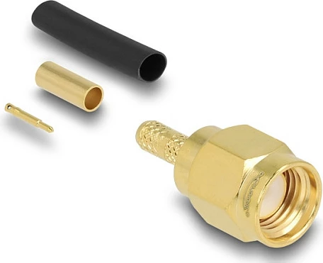 Konektor SMA DeLOCK, mashkull, për krimpim RG-174/RG-316, 50 Ω, me tub termo-tkurrës, ari