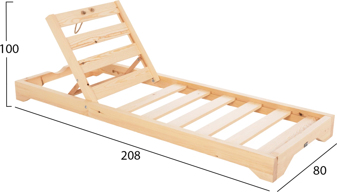 Shezlong profesional për plazh, dru pishe, IKARIA FH6115.01, 80x208x32-100H cm