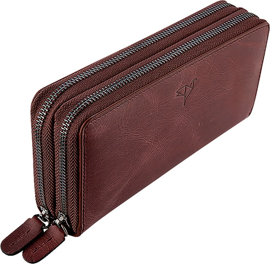 Portofol unisex, lëkurë natyrale, ngjyrë e kuqe e thellë, Zoozie Bags Orleanscrazy
