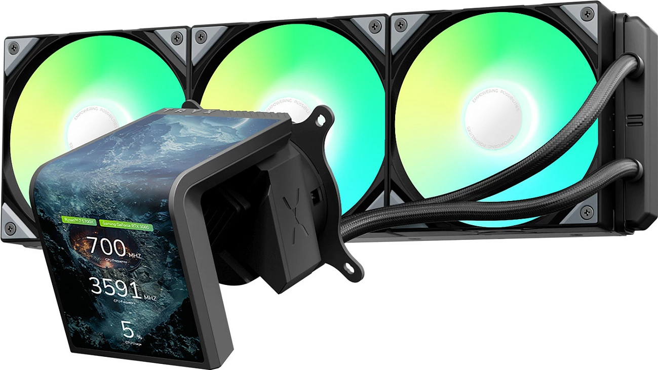 Ftohës uji për CPU TRYX PANORAMA SE ARGB 360, radiator 360mm, ekran 3D AMOLED, ARGB, zi